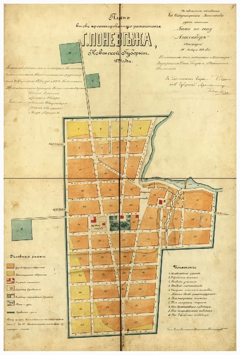Plan of Panevėžys, 1871